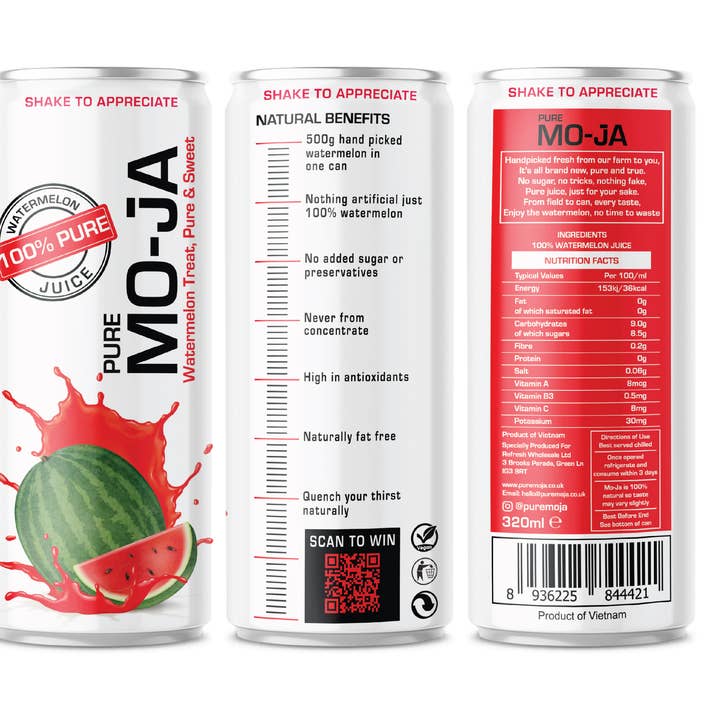 Pure Mo-Ja – wholesale Fruit juice – 100% Pure Watermelon Juice 320ml (Pack of 12) 3