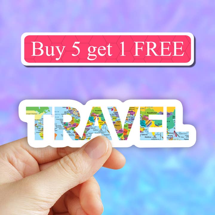 Travel sticker, world map adventure decal, love travelling for wholesale by Neya Sticker Shop