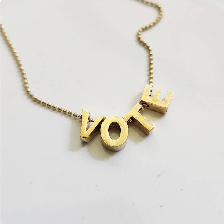 Sara Sela Jewelry - Wholesale Pendant/Charm Necklace - Block Letter VOTE Beaded Necklace in Brass with Ball Chain