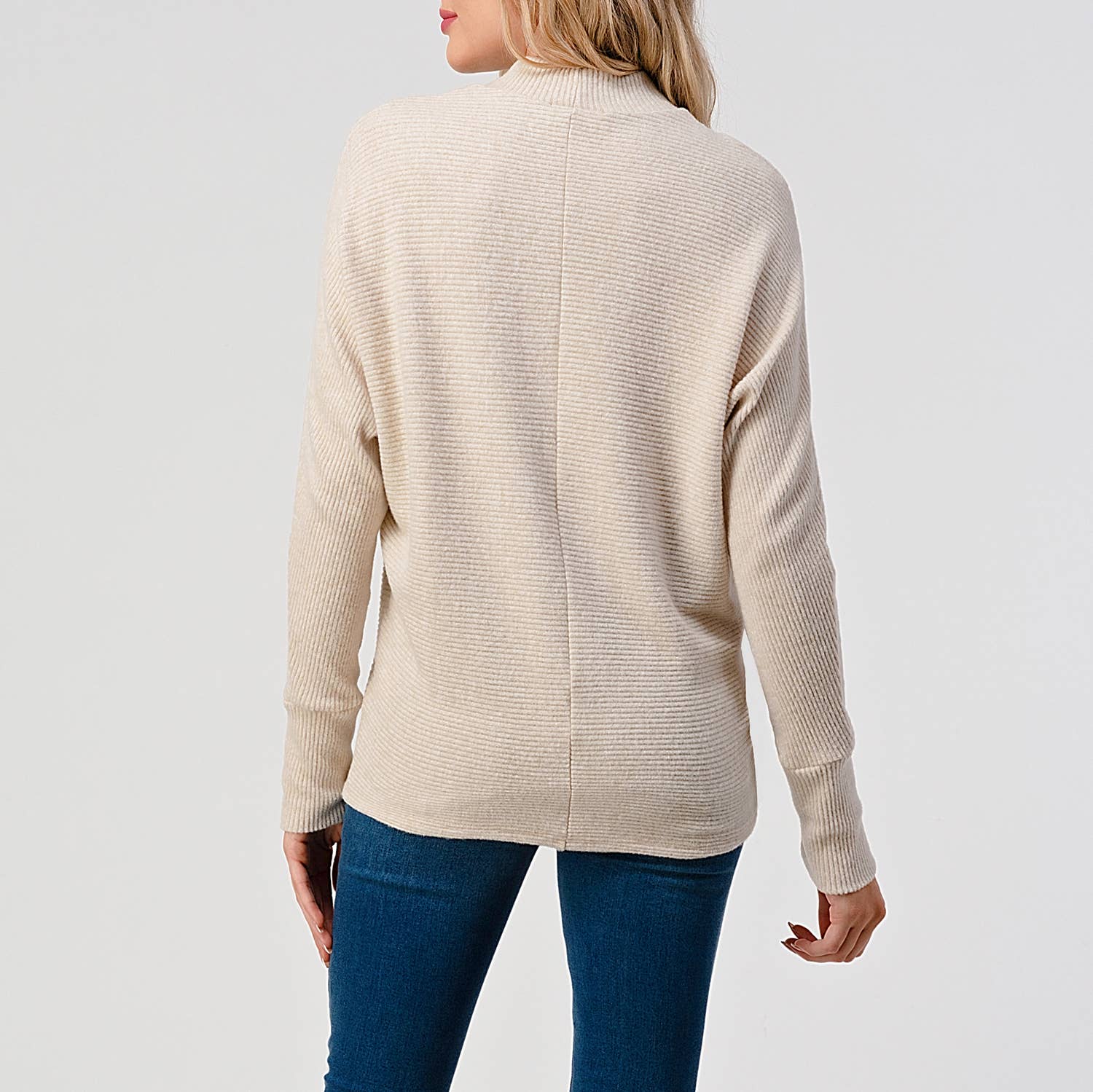 Heimious - Wholesale Knit Top - Women's - Mock Neck Long Dolman Sleeve Ribbed Knit Top, T26159