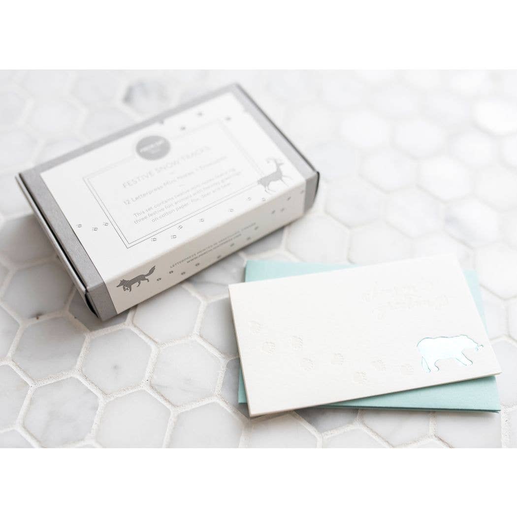 Porchlight Press Letterpress – wholesale Kontorsmateriel/Notecard Set – Snö spår Mini Note - Box uppsättning 123