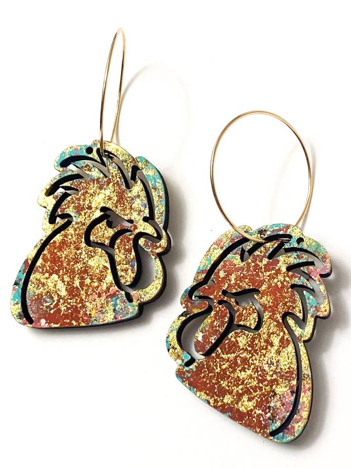 Graffiti Cocky Rooster Earrings for wholesale by Remnant Jewelry