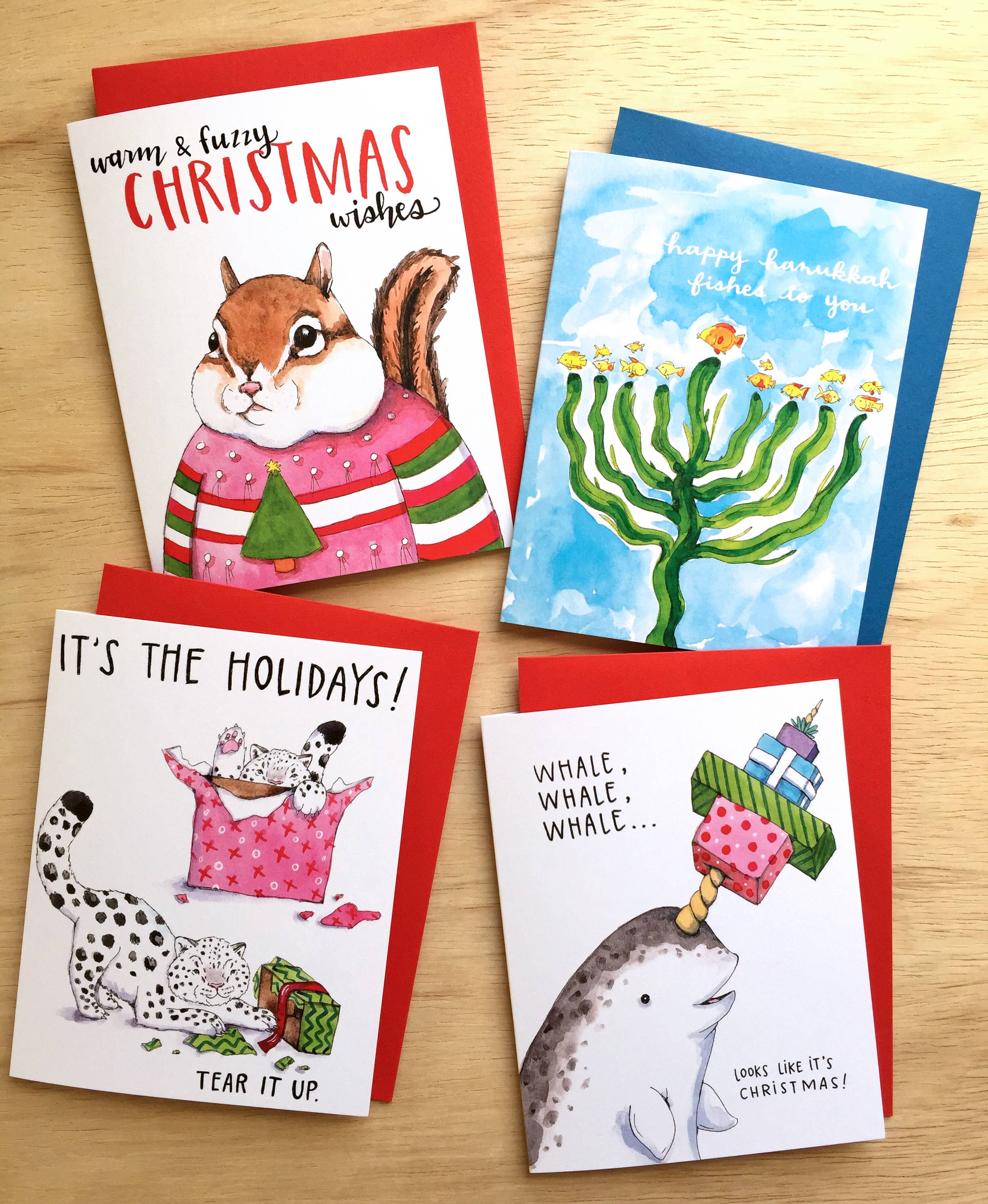 Paper Wilderness - Wholesale Hanukkah Card - Happy Hanukkah Fishes To You Card BOXED SET of 81