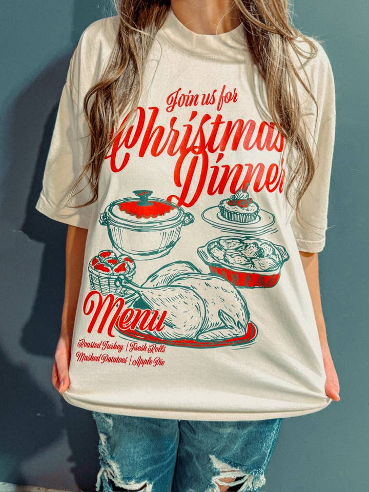 Christmas Dinner, Holiday Boxy Cotton T-Shirt for wholesale by The Clandestine Underground