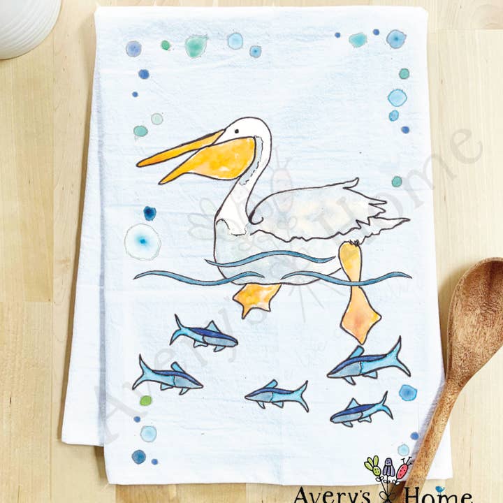 Avery's Home - Wholesale Tea Towel - Pelican Swimming Bird Coastal Customizable Tea Towel
