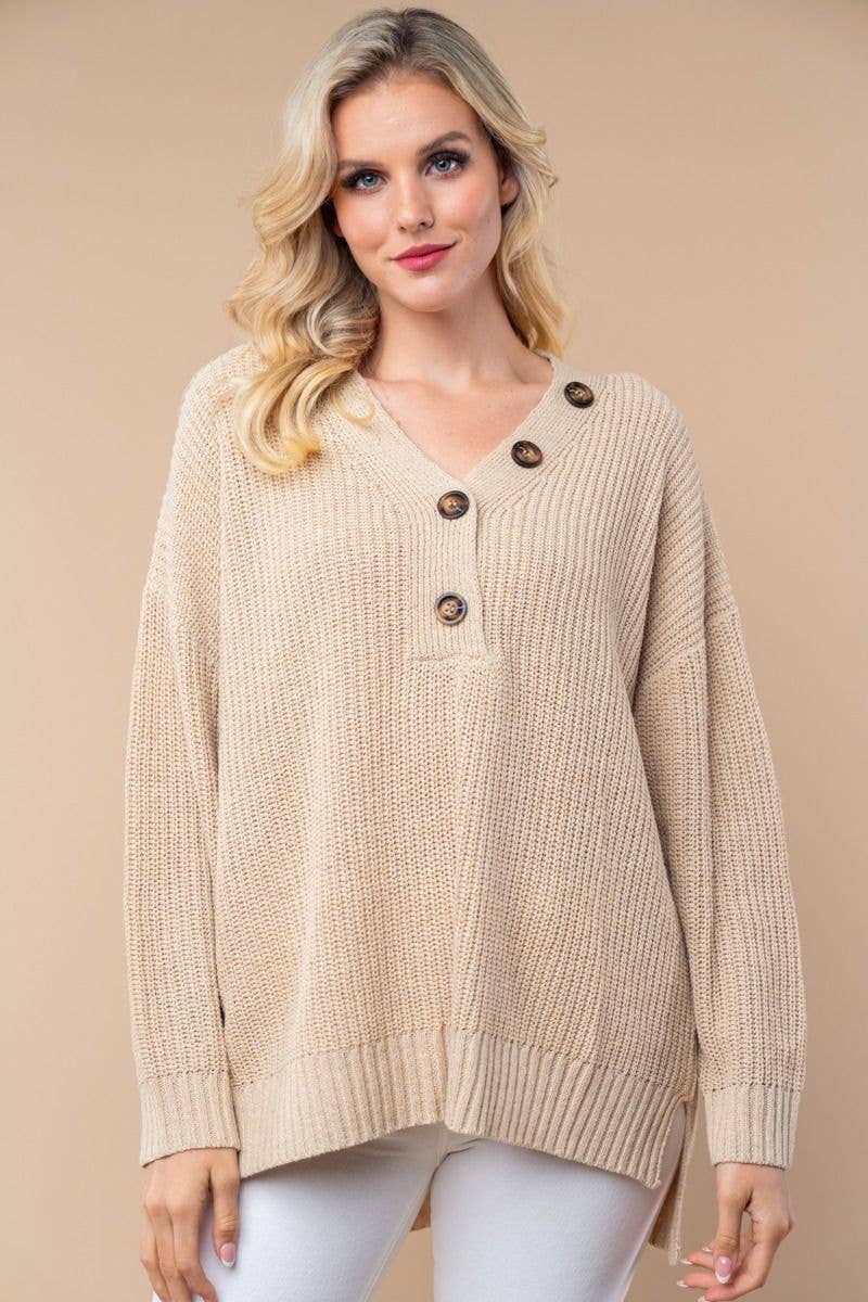 Farina d'avena Maglione in maglia tinta unita a maniche lunghe T25279 in vendita all'ingrosso su Faire0