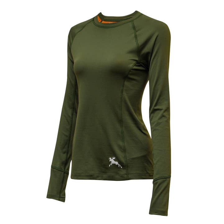Maglia intima da donna COOLMAX® All Season Hyper-Performance — Earth Green per la vendita all'ingrosso da parte di Moose Voyage