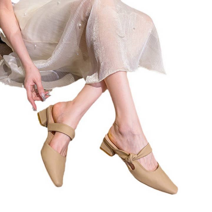 ACCITY - Wholesale Low Heels - Women's - SIMPLE SQUARE TOE SQUARE TOE MULES WITH THICK HEEL_CWSHS07113