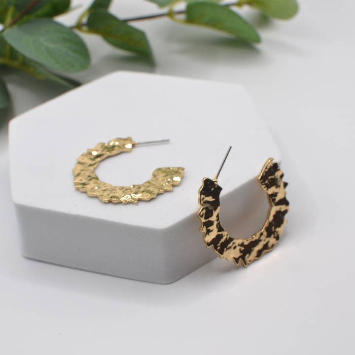 Modern Hammered Texture Flat C Hoop Earrings for wholesale by StarryNYC