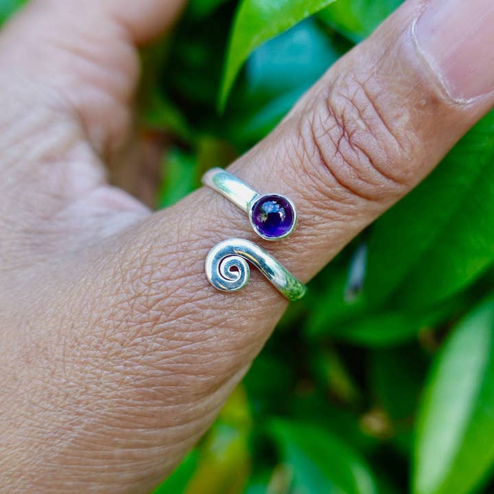 Unisex Adjustable Amethyst Ring | 925 Sterling Silver, R61A for wholesale by Mistry Gems