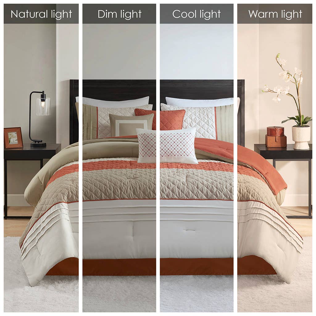 Olliix - Vente Parure de lit - Ensemble de couette en microfibre à rayures colorées, 7 pièces, Spice9