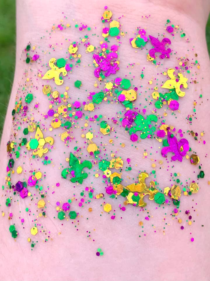 Mardi Gras Fleur De Lis Bio-Glitter für Haar, Körper und Gesicht für den Großhandel von La Luna Belle LLC