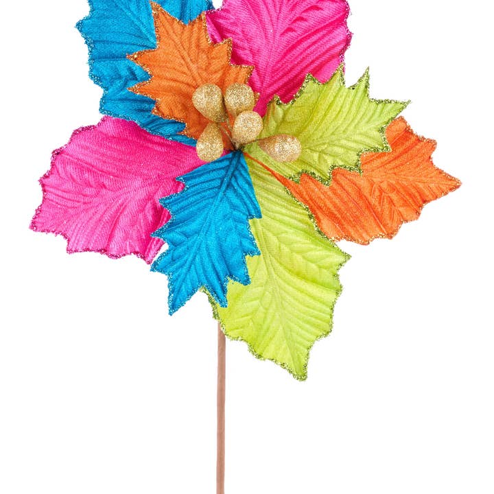 9"Dia Pressed Velvet Poinsettia/18" Stem Fiesta XS4097 for wholesale by DecoExchange