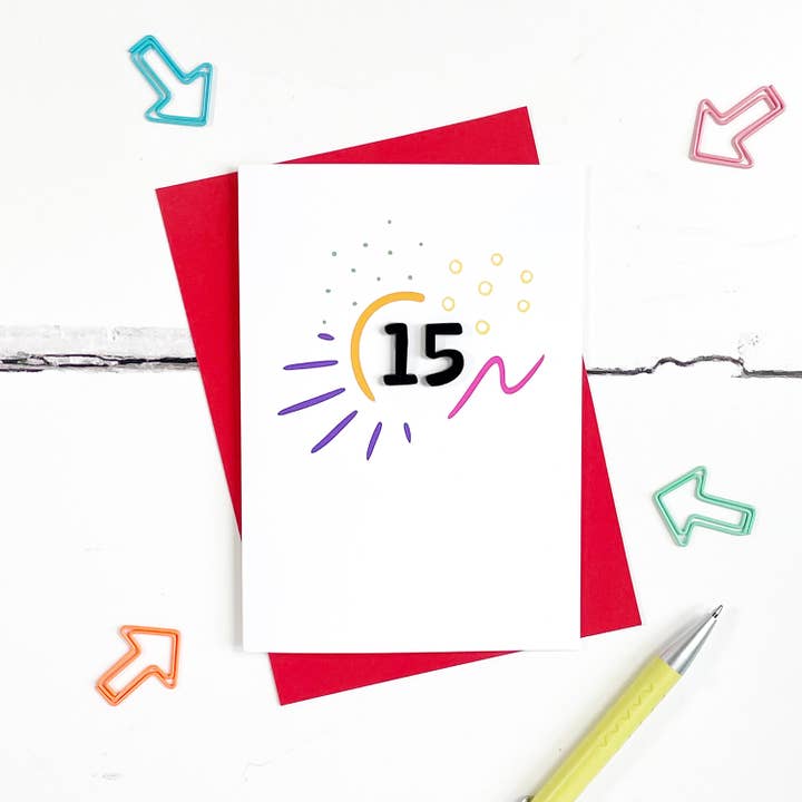 Doodle 15th Birthday Acrylic Card for wholesale by Altered Chic