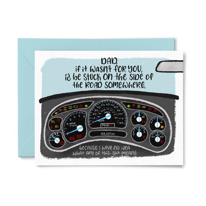 Stuck on the Road - Carte de vœux amusante pour la fête des pères pour la vente par Paper Bunny Press