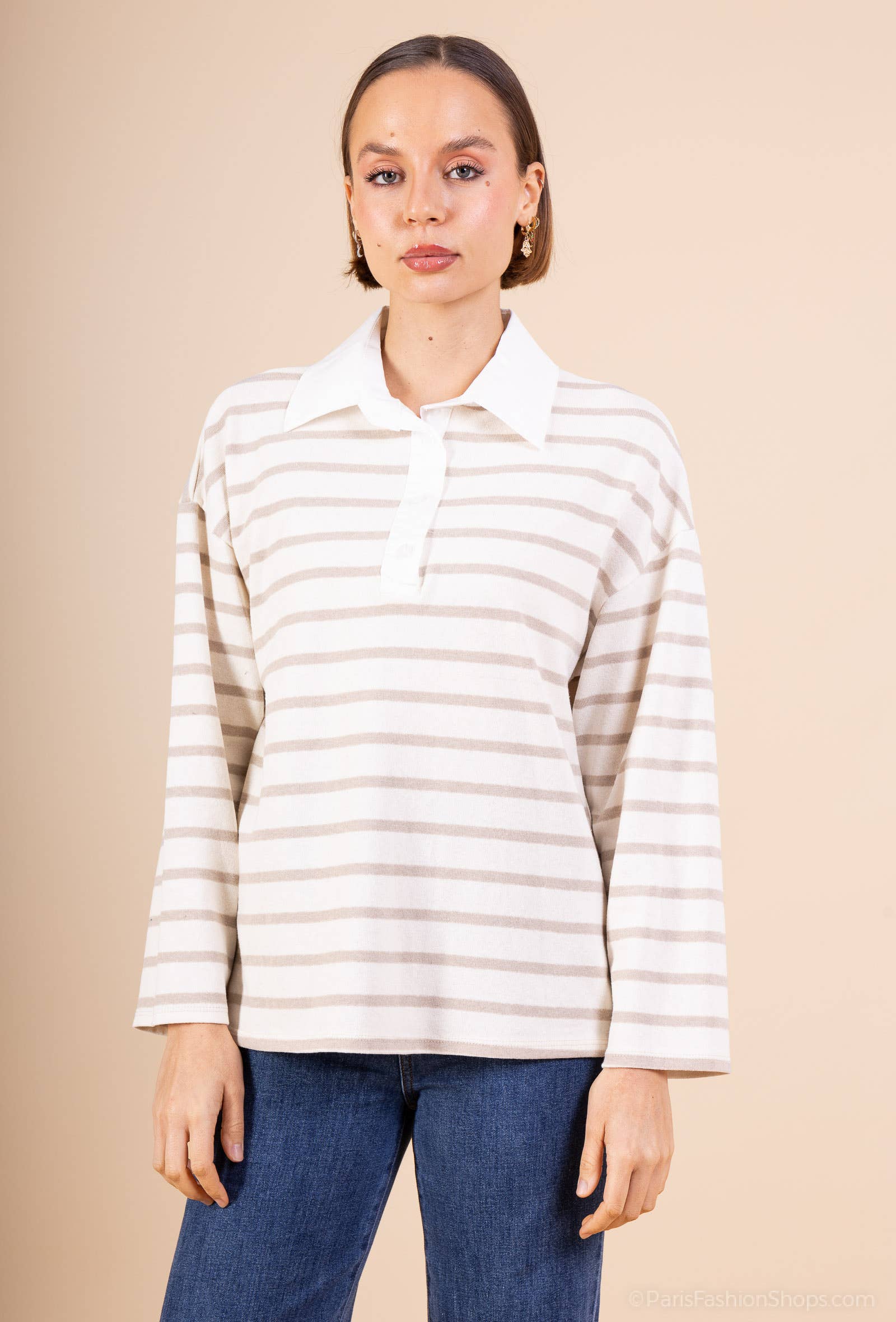 Pépouz' Paris - Vente Polo – femme - T-shirt rayé col chemise PP25155