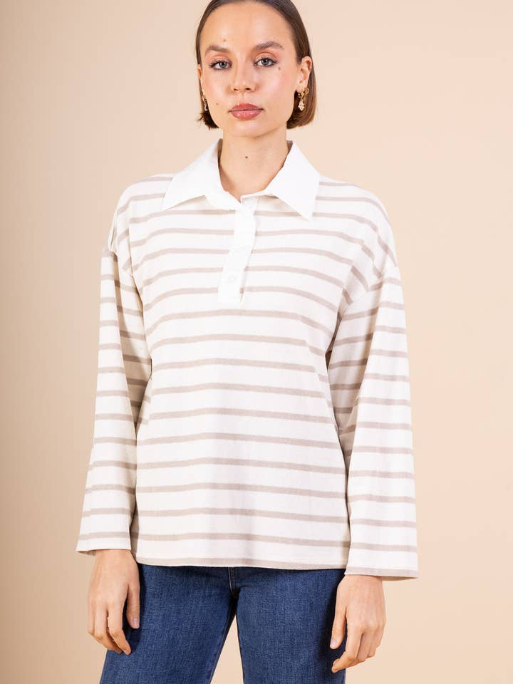 Pépouz' Paris - Wholesale Polo - Women's - Striped T-shirt with shirt collar PP25159