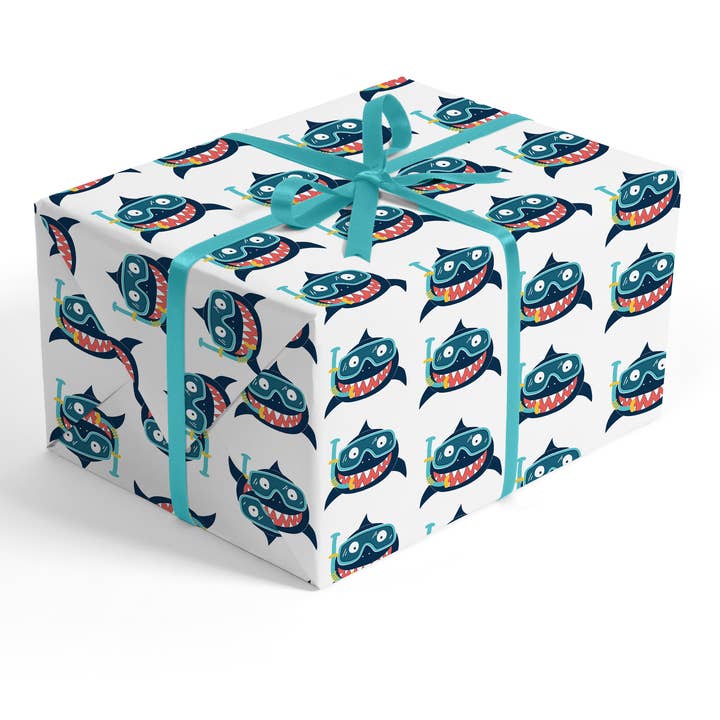 Stesha Wrapt – wholesale Flat wrap – Scuba Diving Shark Wrapping Paper