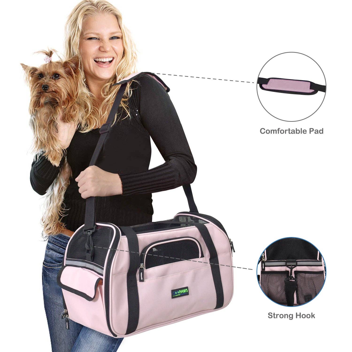 Jespet - Wholesale Pet Carrier - Cat/Dog - GOOPAWS Soft Sided Small Pet Carrier Comfort for Travel, Pink, 19"2