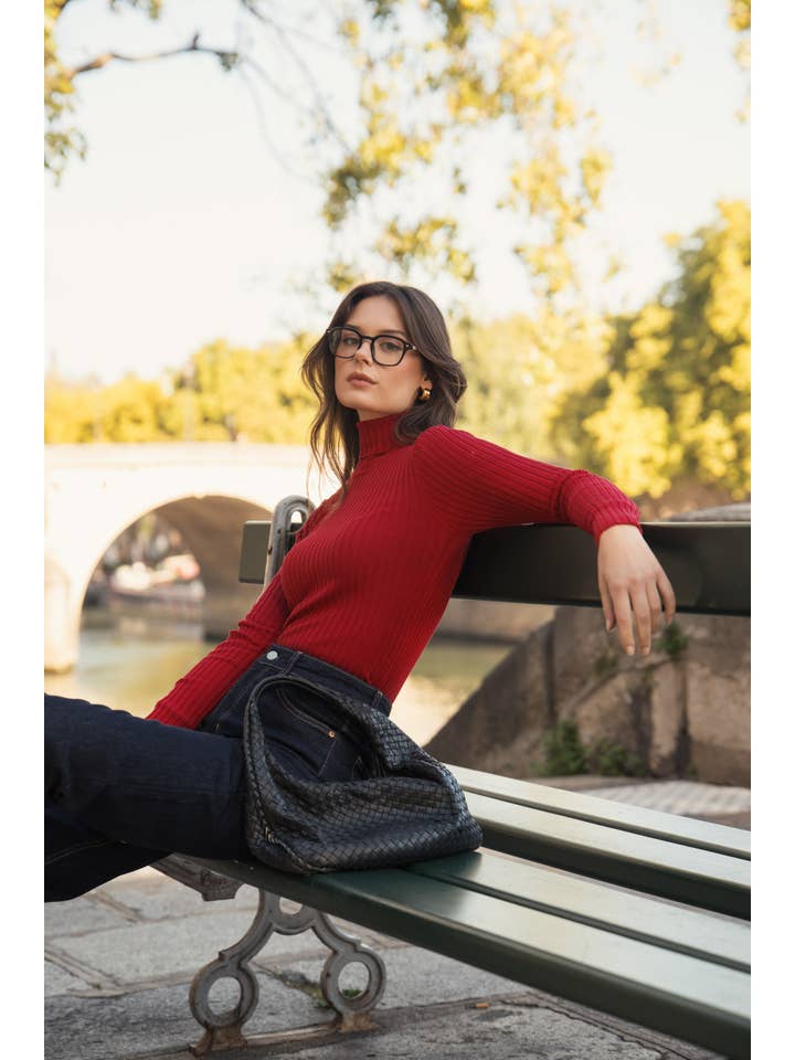 jw.atelier - Vendita all'ingrosso Maglione tricot - Donna - Maglione dolcevita a coste in seta elasticizzata17