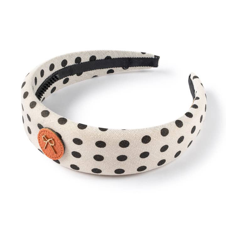 Polka dot vadderat pannband kräm/svart för wholesale av Halo Luxe