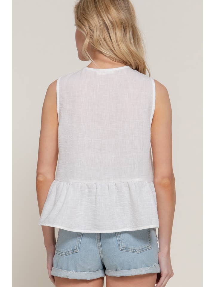 Active Basic | Active USA - Wholesale Tank Top - Women's - Sleeveless Front Bow Tie Linen Effect Top