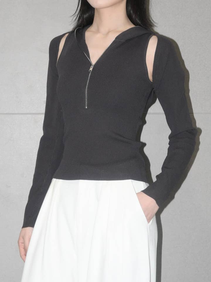 Ärmellose Strick-Kapuzenjacke für den Großhandel von Blanc.Noize