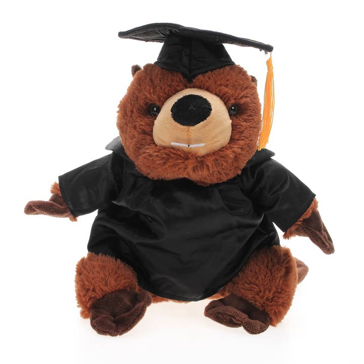 Peluche de castor personnalisable de 11" en tenue de remise de diplôme pour la vente par Plushland