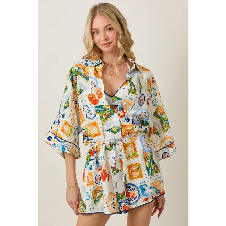 WHITE COMBO Summer Watercolor Print Romper & Bra Top Set for wholesale on Faire2