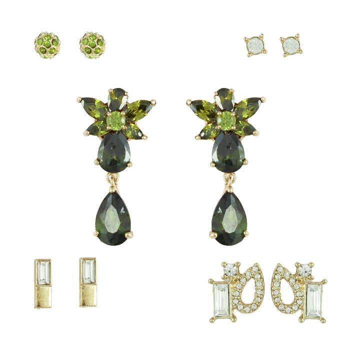 Green Drop Stone Earring Post Set for wholesale by Kevia
