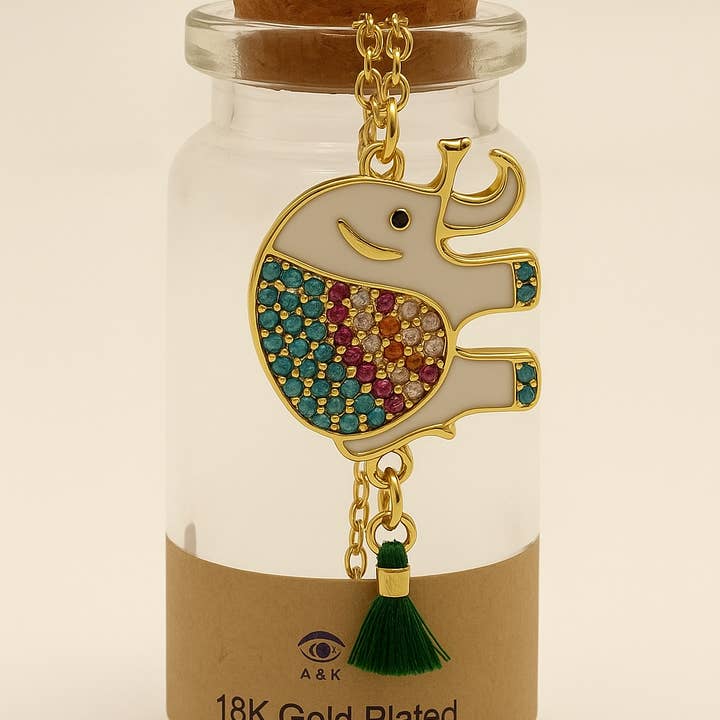 A&K Jewelry Collection - Wholesale Pendant/Charm Necklace - 18K Gold Plated Enamel Elephant with MC Ad Bracelet/Necklace2
