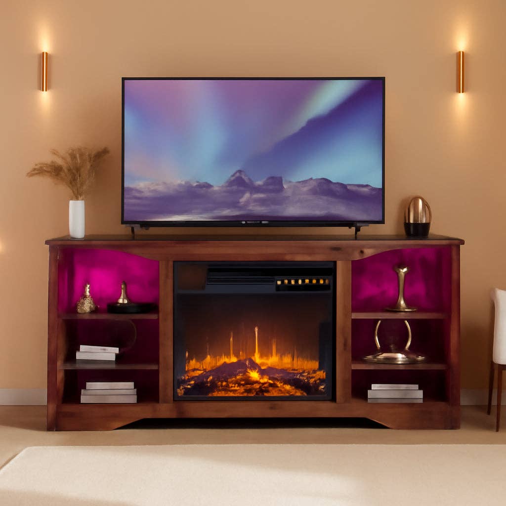 Brown Fireplace TV Stand 18 Electric Fireplace for 65 Inch TVs for wholesale on Faire0