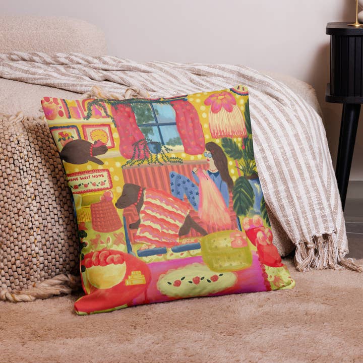 Knitting at home with the pets pillow case for wholesale by Home with Lola