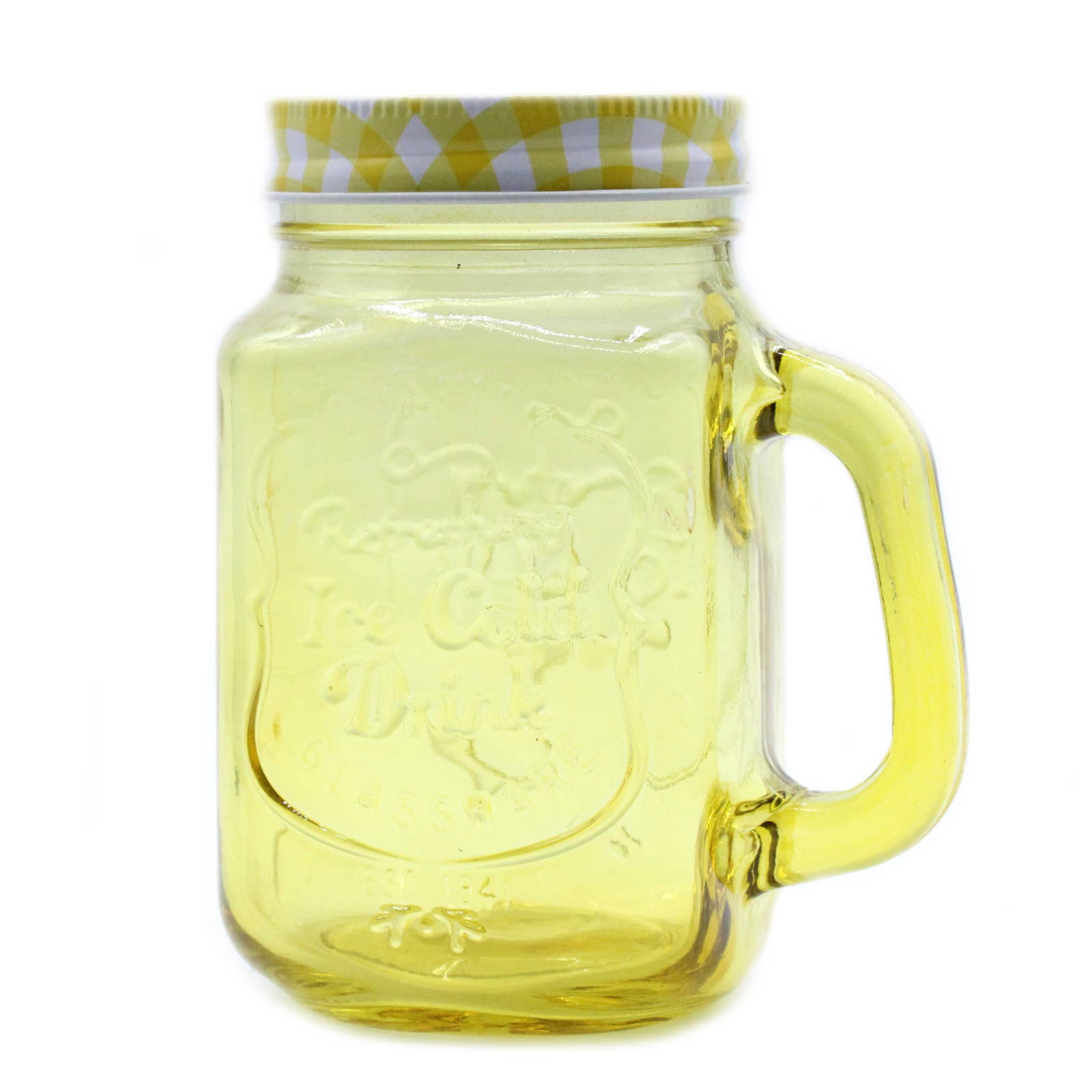 Ancient Wisdom - Wholesale Drinking Glass/Cup - Funky Mason Jar - Ice Cold - Yellow0