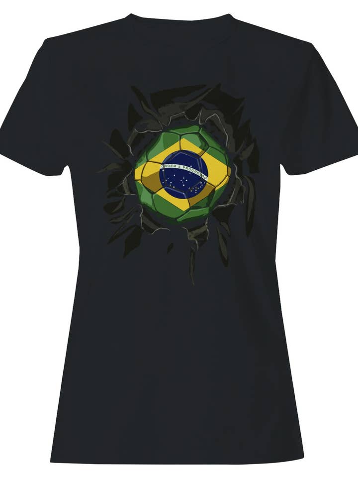 Brasilien fodbold "Ordem e Progresso" dame-T-shirt for engroshandel hos TShirtGuys.com