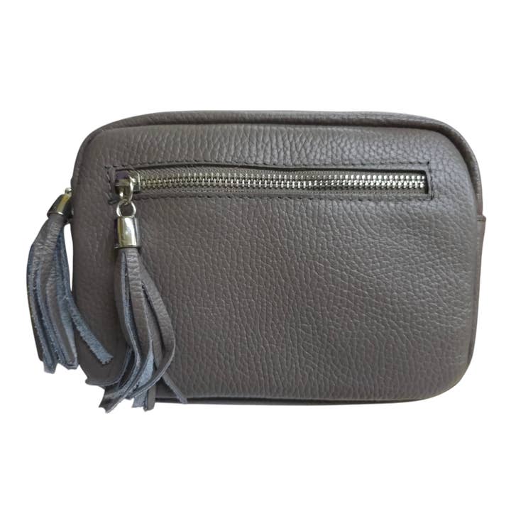 Italian Leather Ladies Crossbody Camera Style Bag Grey for wholesale by Strathurie