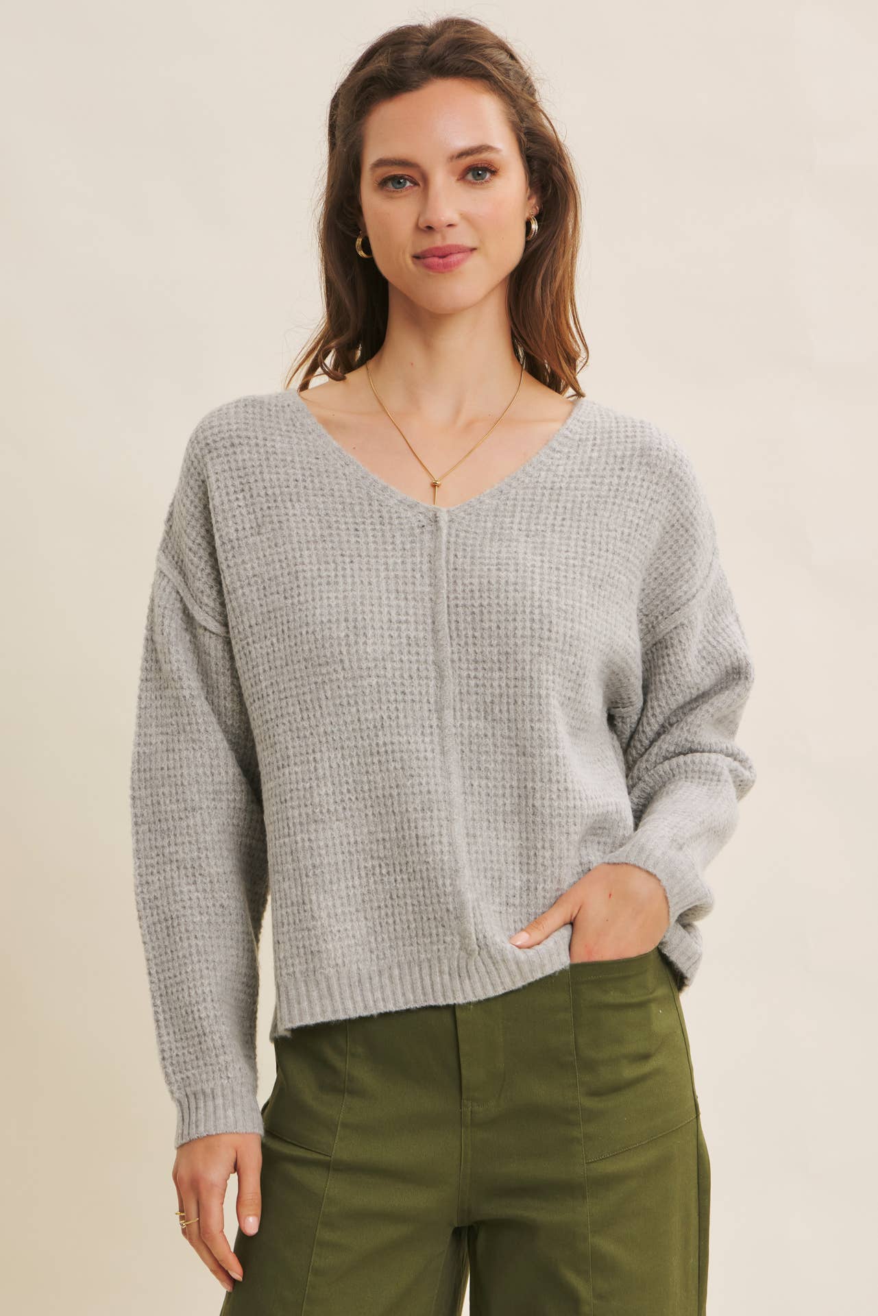 in february - Wholesale Knit Sweater - Women's - KIND TO PLANET WAFFLE SWEATER TOP WITH EXPOSED SEAM0
