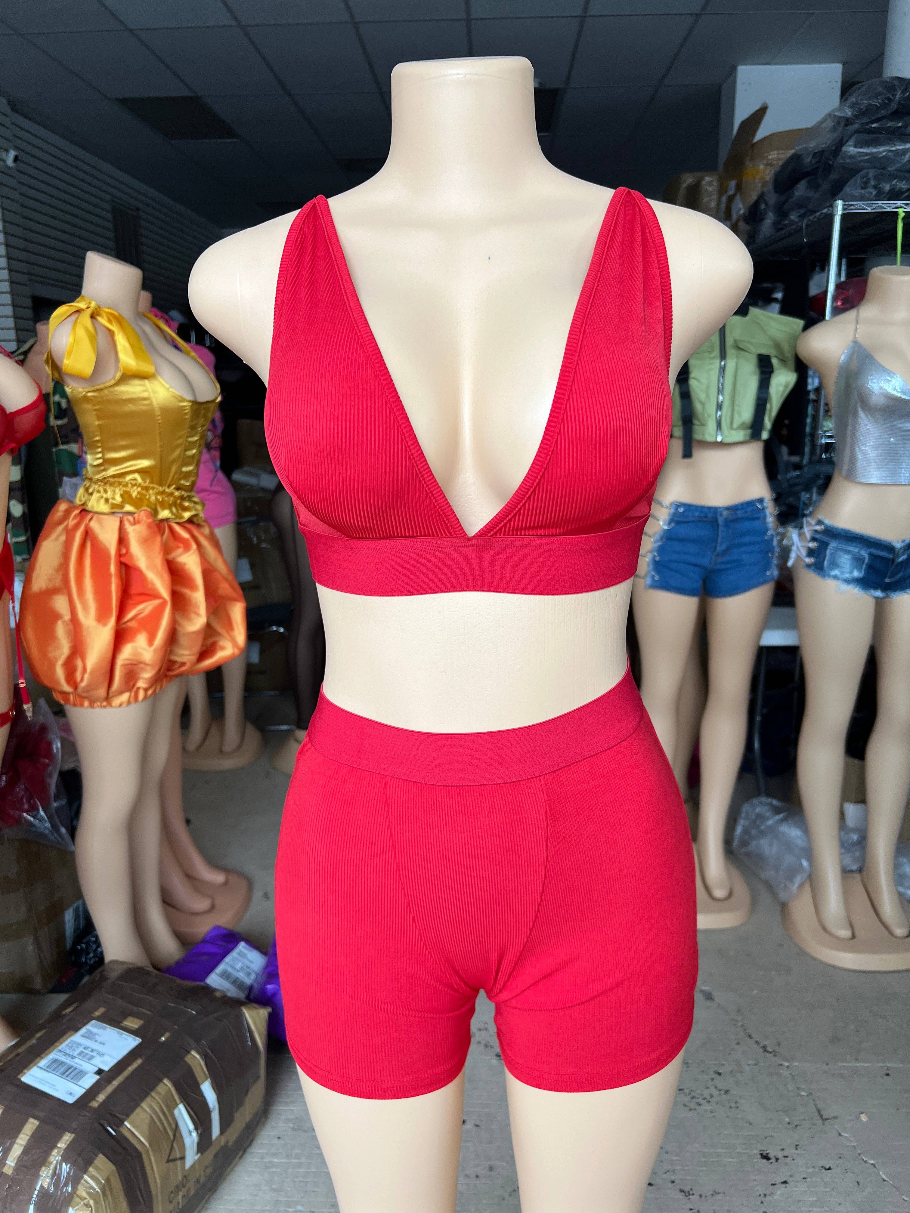 MB Fashion Wholesale - Vente Ensemble de vêtements d'intérieur – femme - Ensemble bralette côtelée et short de motard MB FASHION 2421T31