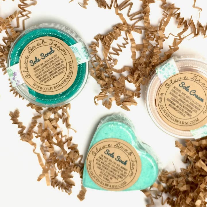 Olive Drab Farm - Wholesale Nailcare Set - Mini Pedi Kit - Goat Milk - Foot Cream, Scrub, & Soak5