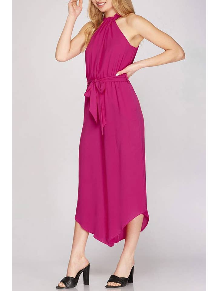 ROUSSEAU - Wholesale Jumpsuit - Women's - HALTER NECK WITH WAIST SASH WOVEN JUMPSUIT3