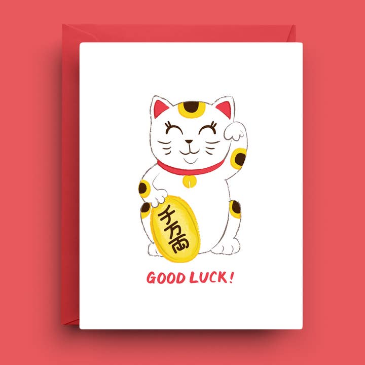 Good Luck Card - Maneki Neko Beckoning Cat for wholesale by Nicole Marie Paperie
