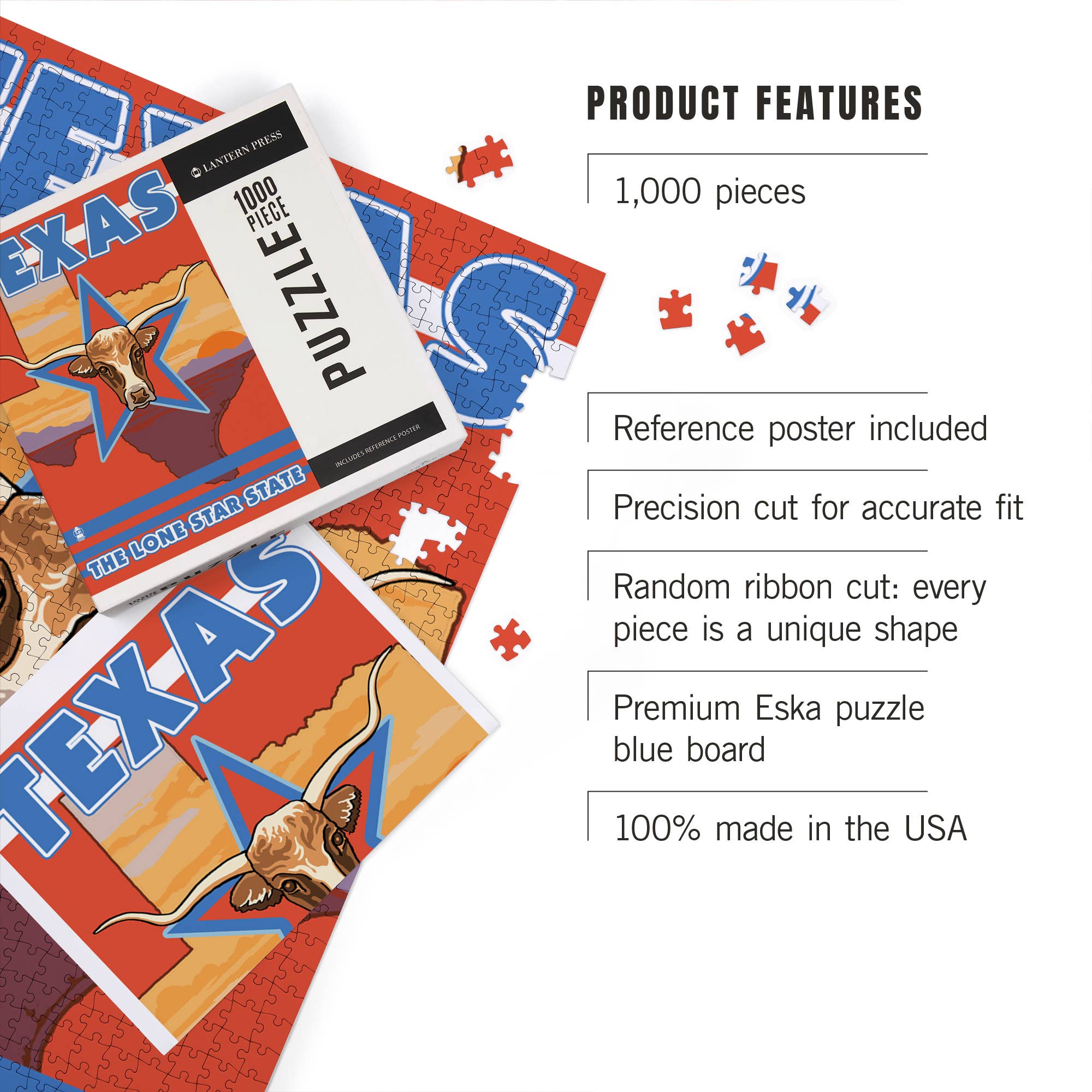Lantern Press - Wholesale Puzzle - Adult - 1000 PIECE PUZZLE Texas, Longhorn Bull2