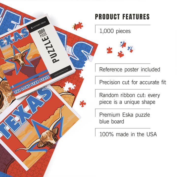Lantern Press - Wholesale Puzzle - Adult - 1000 PIECE PUZZLE Texas, Longhorn Bull2
