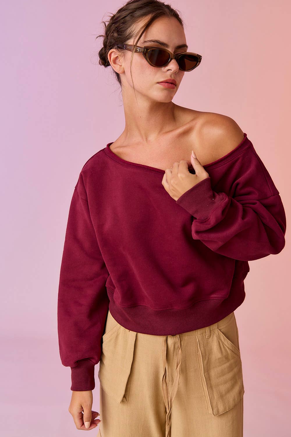 Papermoon - Wholesale Sweatshirt - Women's - PT17835 - Alina Off Shoulder Cropped Sweatshirt2