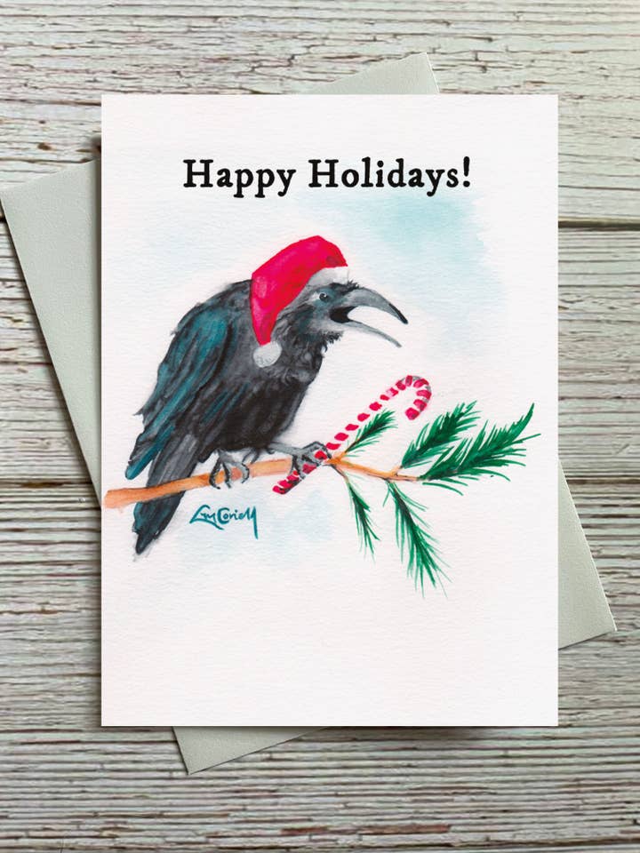 Holiday Raven Greeting Card #1 for wholesale by Bumblejack Cards