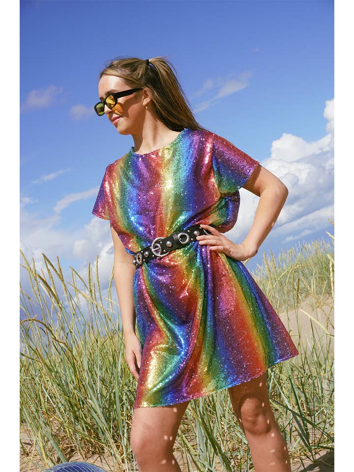 Isolated Heroes - Wholesale Dress - Women's - Pastel Neon Rainbow T-Shirt Dress