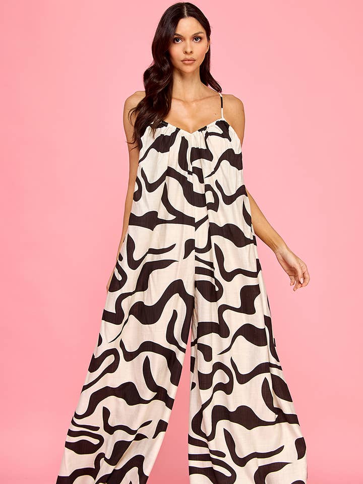 Macacão de perna larga com alças finas por atacado de Hers & Mine