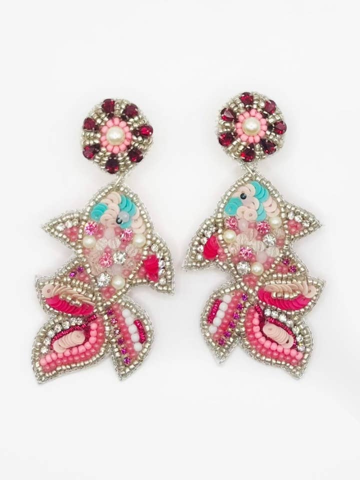 Pink Fish Beaded Statement Earrings for wholesale by The Pearled Panther