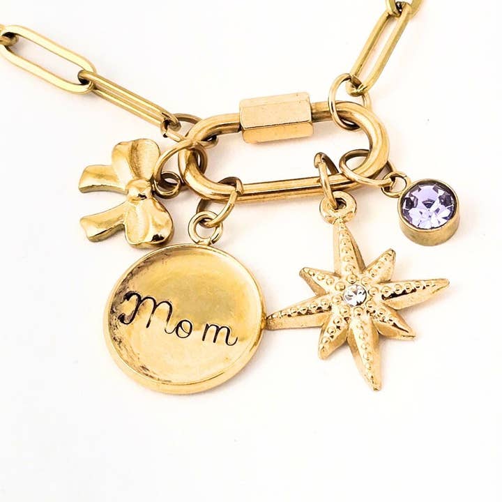 Personalized Birthstone Carabiner Charm Necklace for wholesale by The Silver Diva