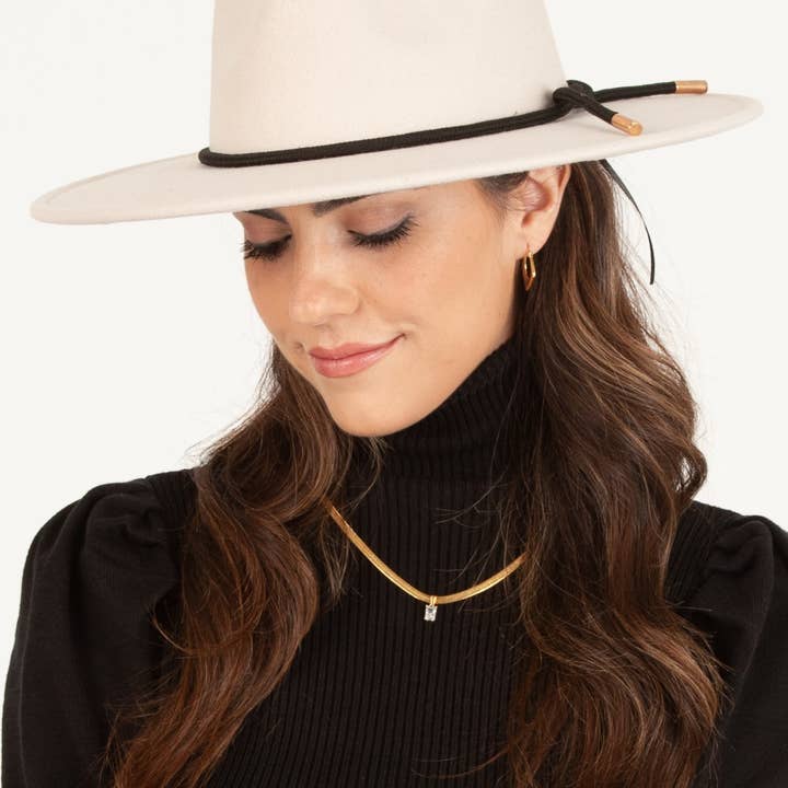 Lucca Couture - Wholesale Fedora - Women's - Women Vegan felt rancher hat with gold tip black rope trim 3